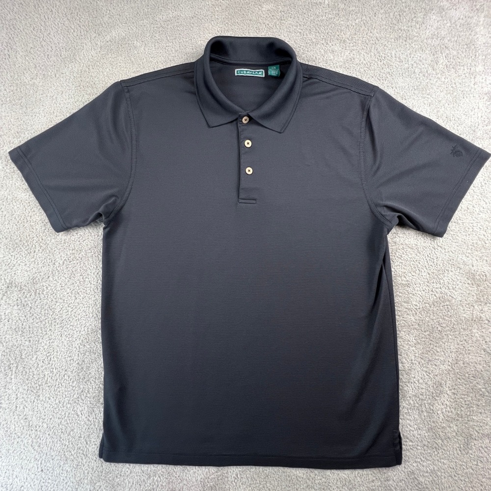 Cubavera Polo Shirt Mens Large Black Ribbed Short Sleeve Casual Tropical